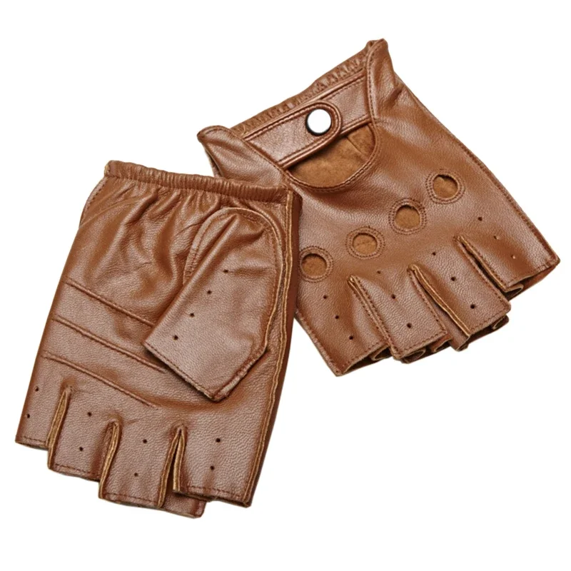 Leather Driving Glove - Men Vintage Leather Fingerless Gloves Breathable