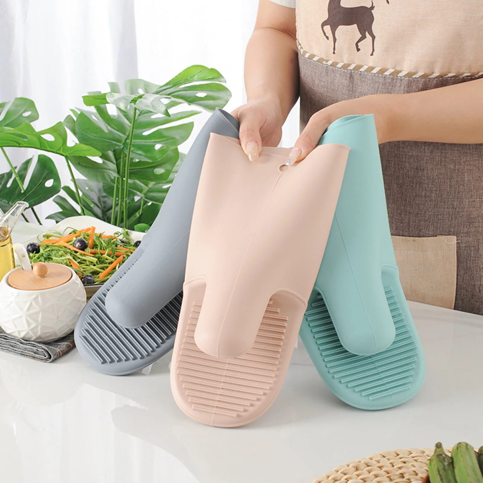 1/2Pcs Long Thickened Oven Glo - Oven Mitt Silicone reseña y precio