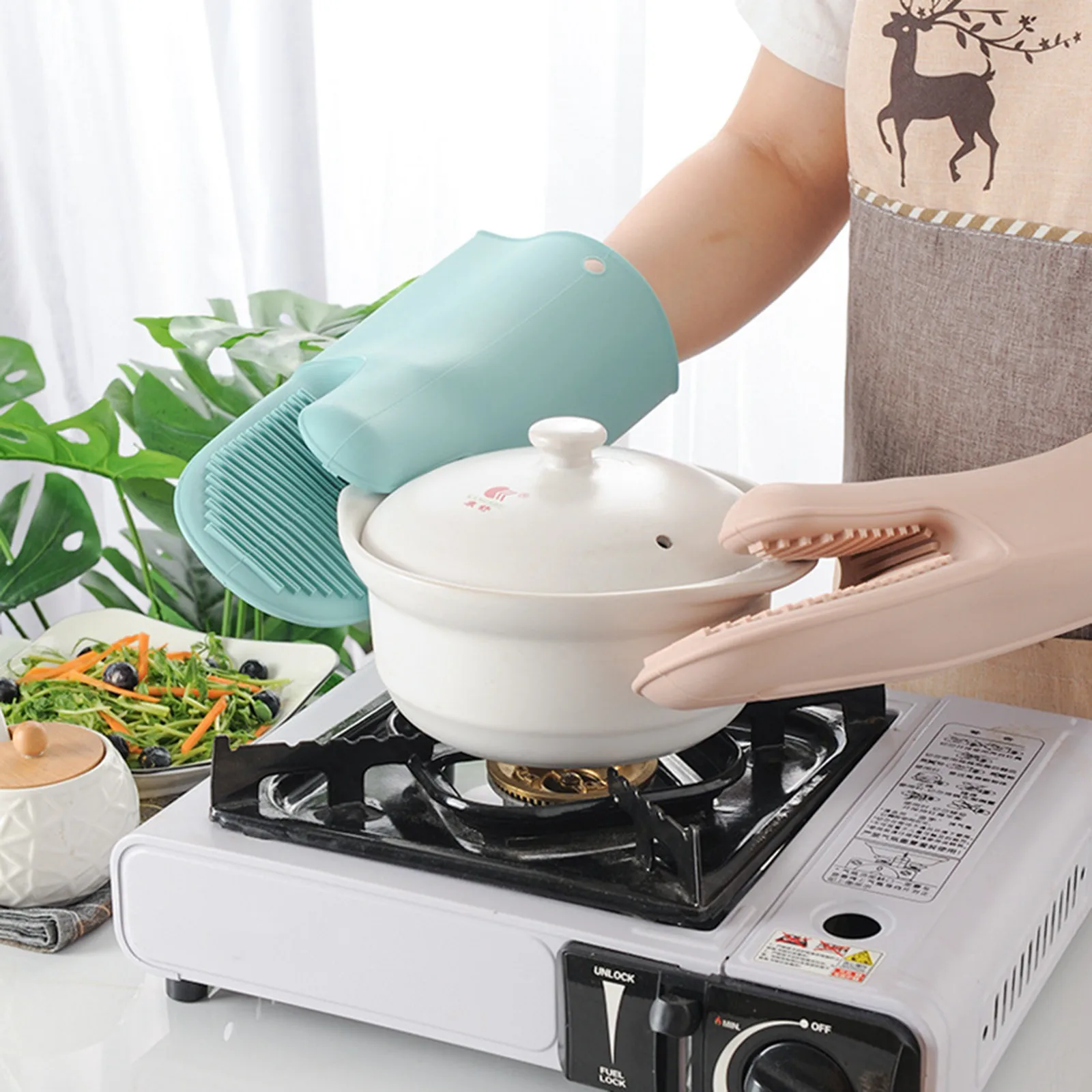 1/2Pcs Long Thickened Oven Glo - Oven Mitt Silicone reseña y precio
