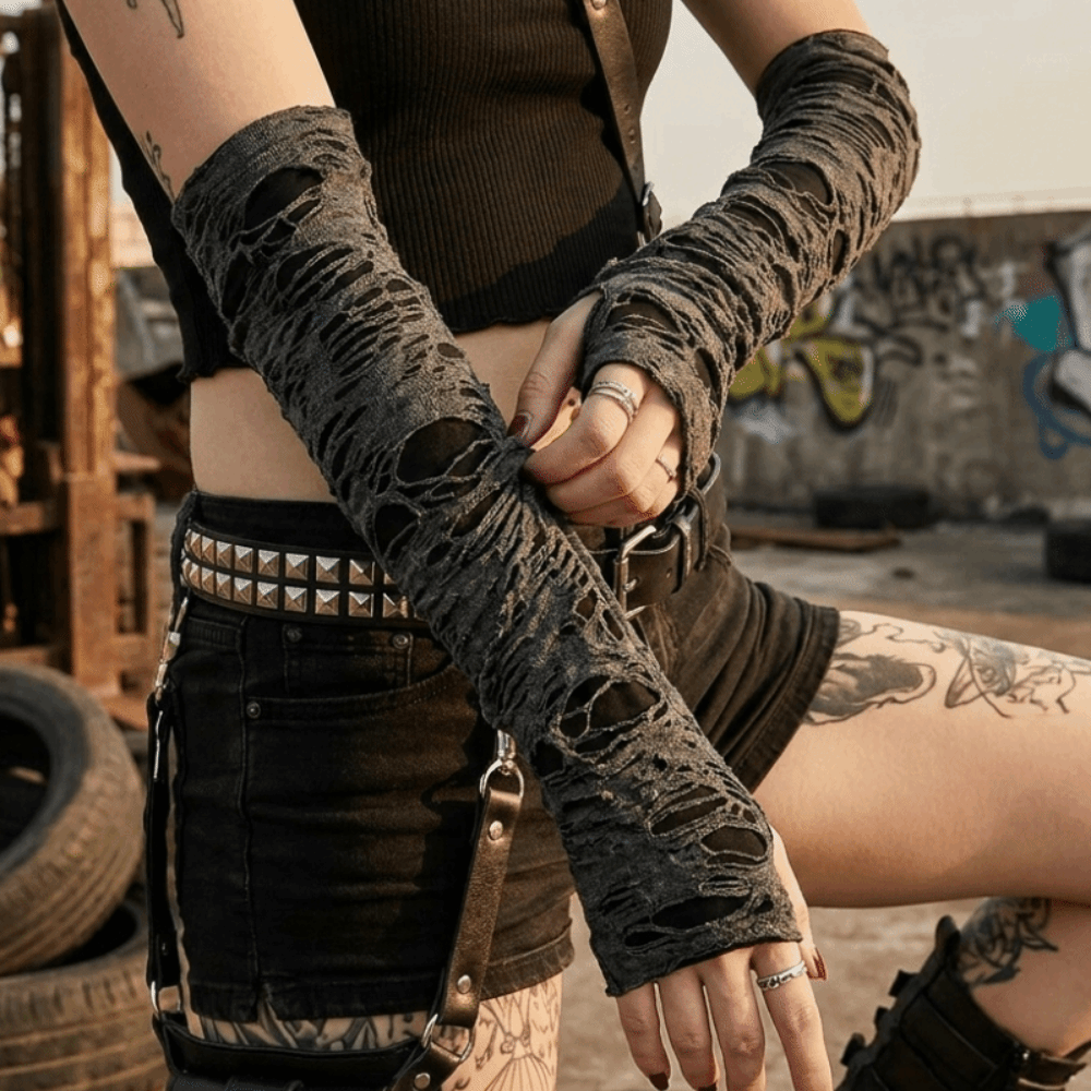 Long Punk Gloves Dark Style Di - Fingerless Glove Knit reseña y precio