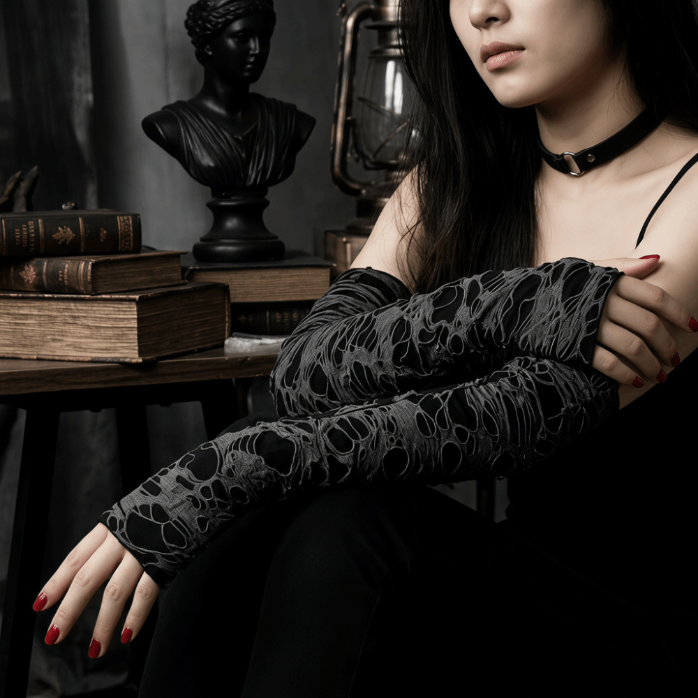 Long Punk Gloves Dark Style Di - Fingerless Glove Knit reseña y precio