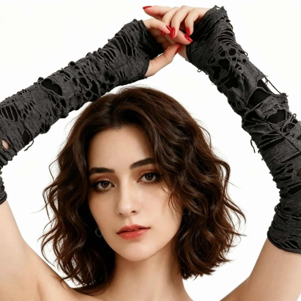 Long Punk Gloves Dark Style Di - Fingerless Glove Knit reseña y precio