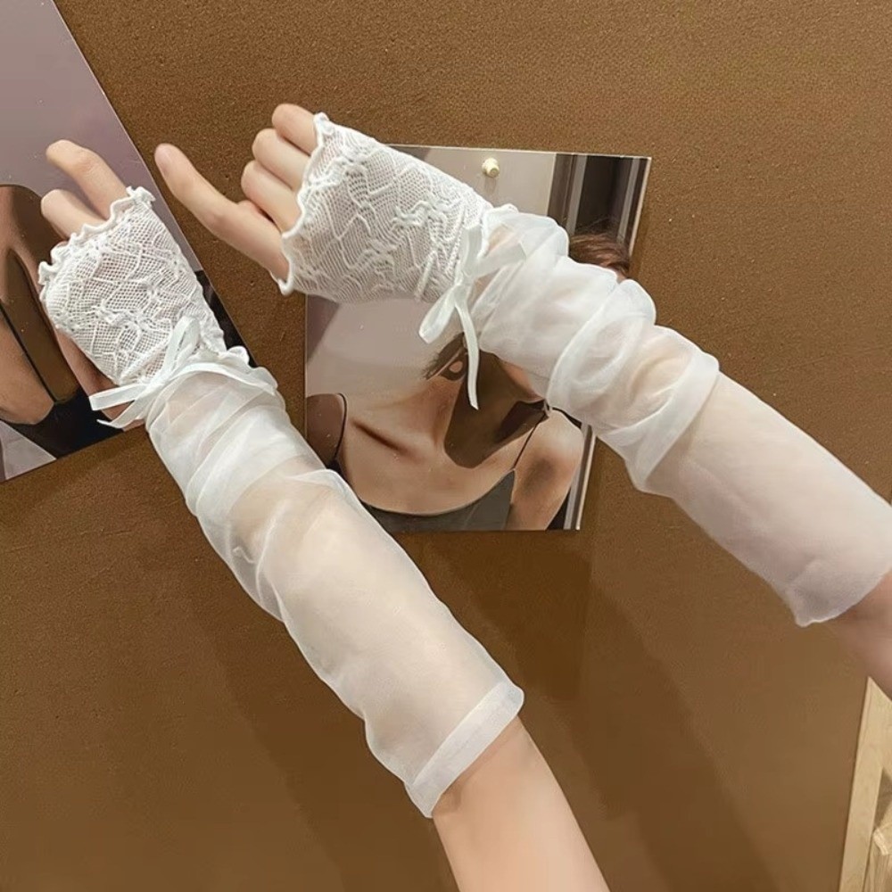 Y2K Lace Ruffle Mesh Gloves Bo - Fingerless Glove Knit reseña y precio