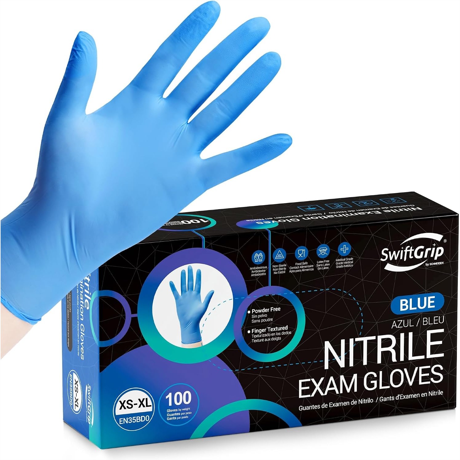 Blue Nitrile Exam Gloves with  - Exam Glove Nitrile reseña y precio